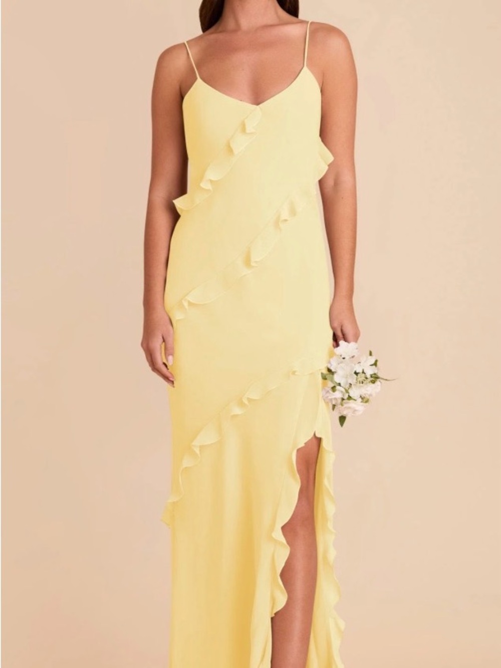 Birdy Grey Pale Yellow Ruffle Slip Maxi Dress